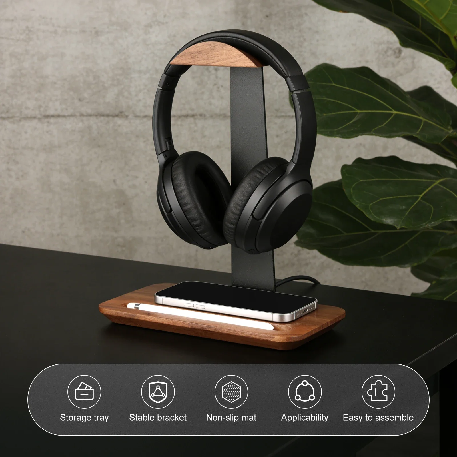 حامل سماعات رأس خشبي عالمي مع  - مراجعة Headphone Stand Desk وسعره